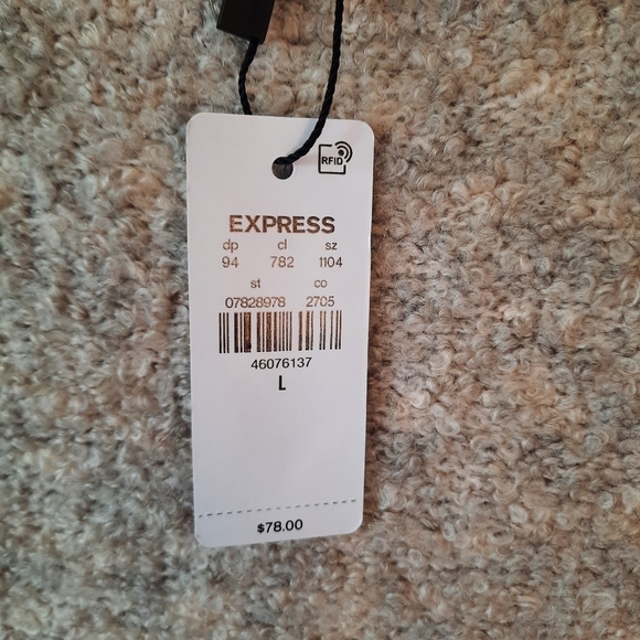 🛍 NWT Express Boucle Crew Neck Mini Shift Sweater Dress tan wool blend size L - Picture 10 of 14